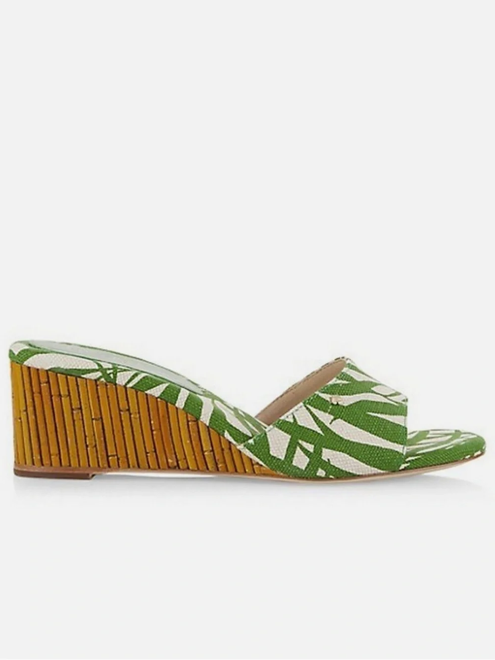 Kate Spade Meena Canvas Green Leaf Print Wedge Sandals